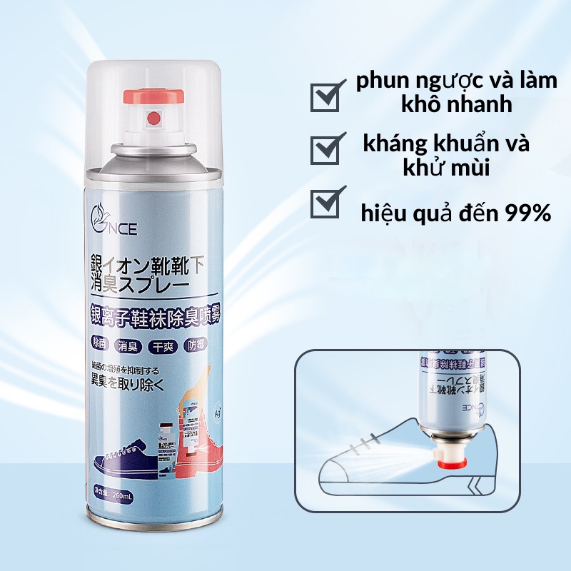 Xịt Khử Mùi Giày Dép  Chống Hôi Chân Công Nghệ Nano Bạc Khử mùi diệt vi khuẩn hiệu quả.