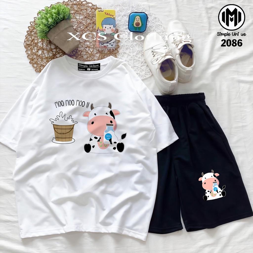 Đồ Bộ Hoạt Hình Unisex BÒ SỮA – Aossi , Set Cartoon, Freesize, Thun Cotton, Nam Nữ Đều Mặc Được