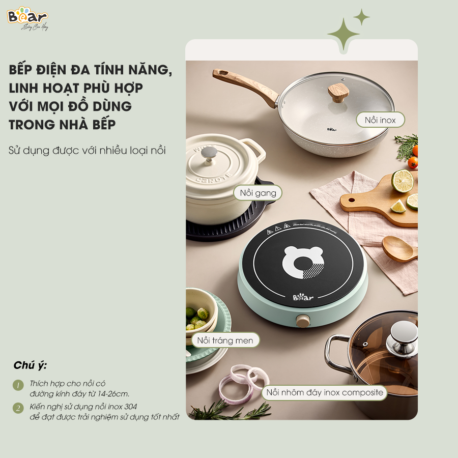 Bếp Điện Từ Bear Đa Năng 8 Mức Nhiệt Thích Hợp Đa Số Các Loại Nồi Mặt Bếp Làm Từ Gốm Thủy Tinh Cao Cấp SB-BT21W - Hàng Chính Hãng