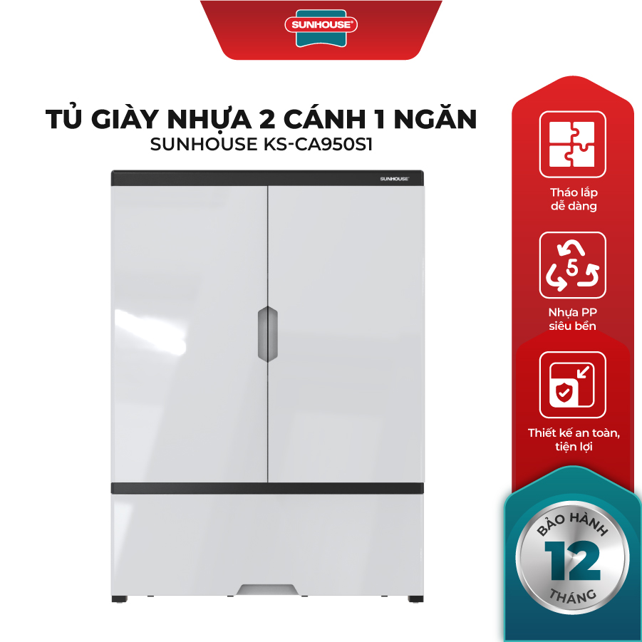 Tủ giày nhựa 2 cánh 1 ngăn Sunhouse KS-CA950S1 - Xám Trắng