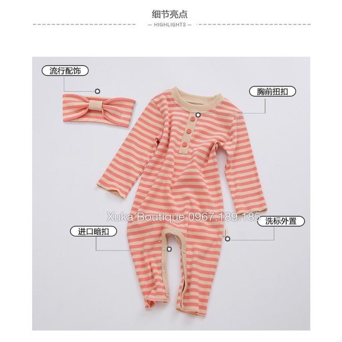 Bodysuit Dài Tay Kèm Mũ/Tuban Kẻ Ngang Cao Cấp Cho Bé 0-2 Tuổi Style Hàn Quốc, Body Sơ Sinh Cotton, Chất Thực Sự Cực Đẹp