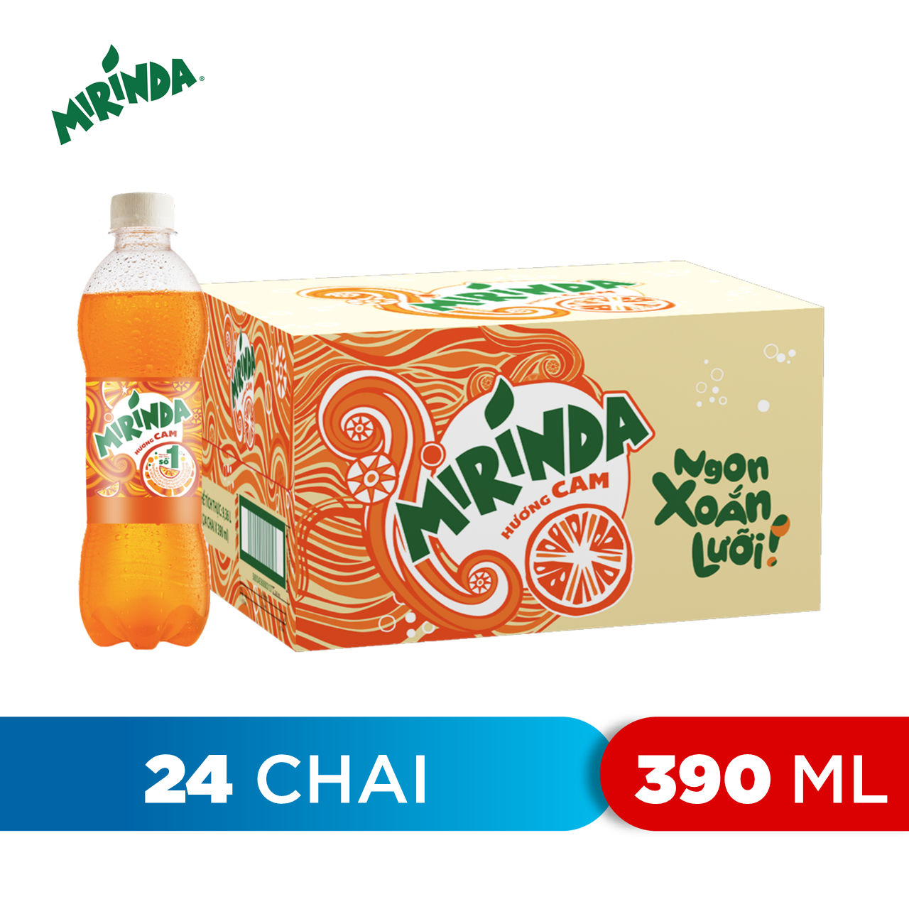 Thùng 24 Chai Nước Giải Khát Mirinda Cam (390ml / Chai)