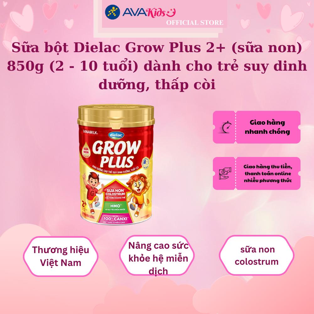 Sữa bột Dielac Grow Plus 2+ (sữa non) 850g (2 - 10 tuổi) dành cho trẻ suy dinh dưỡng, thấp còi