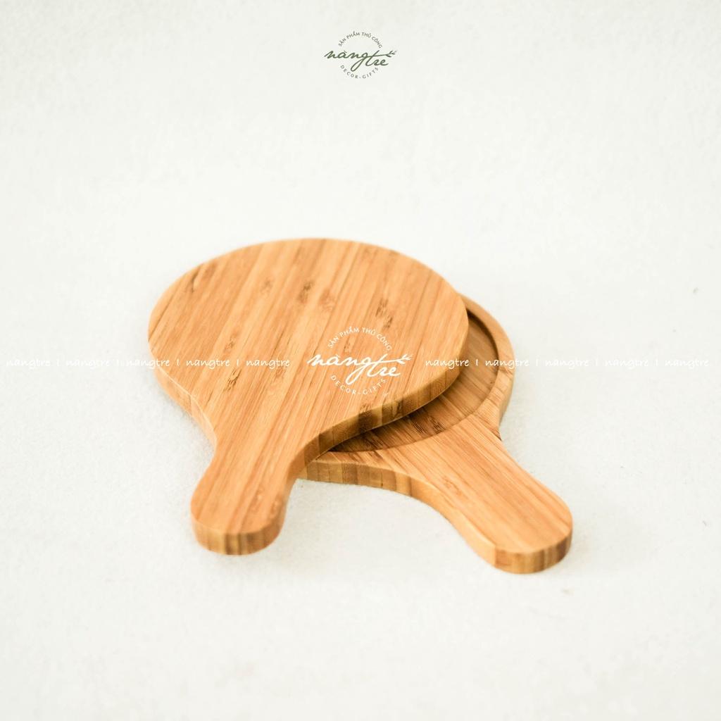 Khay gỗ tre đựng bánh pizza, khay gỗ tròn có tay cầm - wooden tray