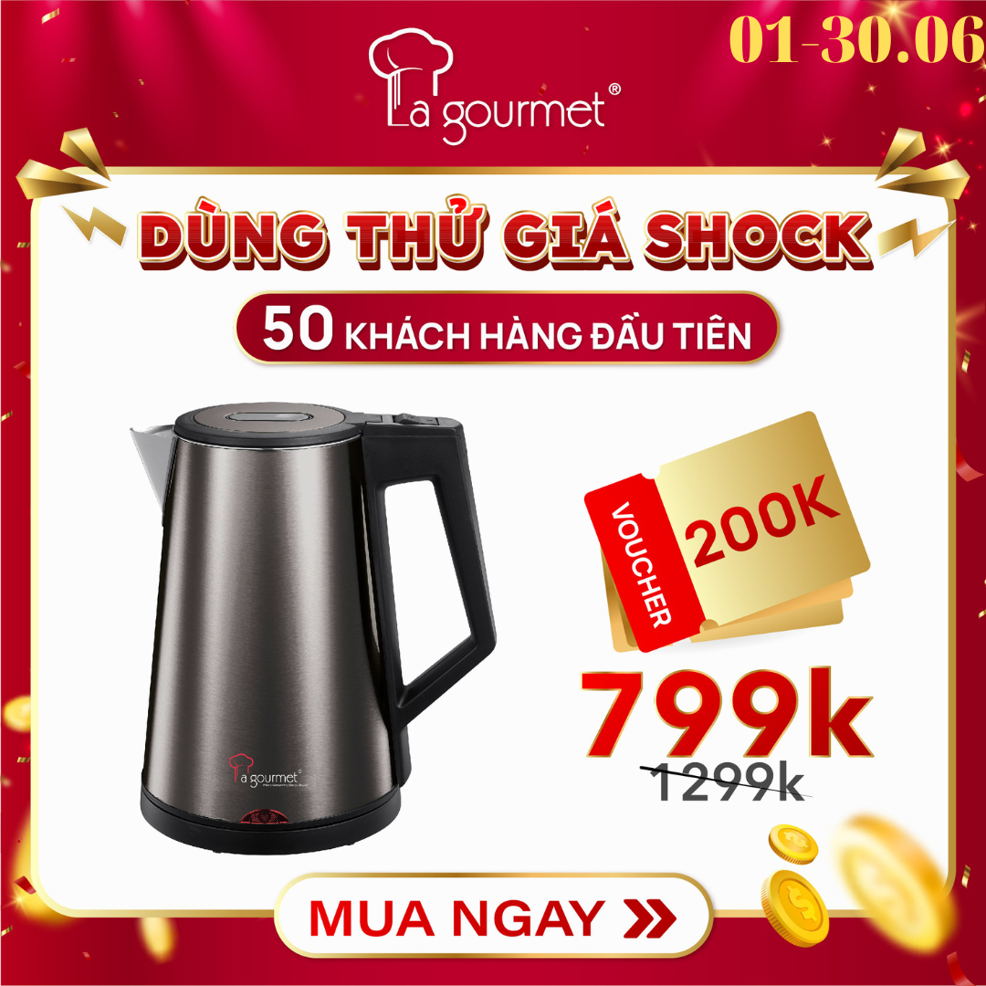 Ấm siêu tốc không vi nhựa La gourmet 1,7L - 359636 (2 lớp chống bỏng, bảo hành 1 năm)