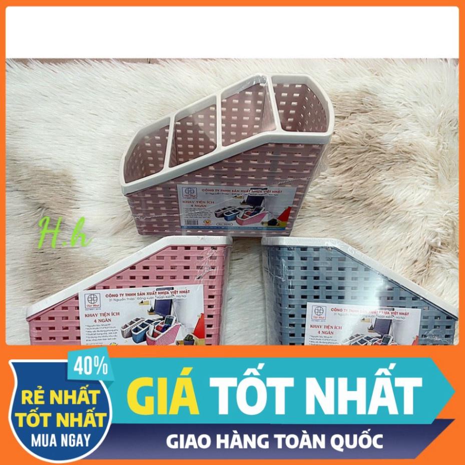 Khay Nhựa Tiện Ích 4 Ngăn Việt Nhật Ống đựng bút để bàn Hộp lưu trữ văn phòng phẩm kiểu dáng đơn giản