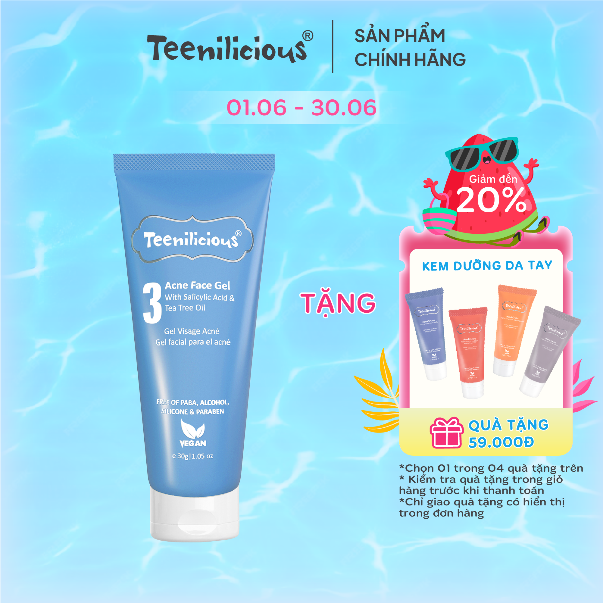 Gel Hỗ Trợ Trị Mụn, Giảm Mụn Dành Cho Da Dầu Mụn &amp; Da Nhạy Cảm Teenilicious Acne Face Gel - Tuýp 30g