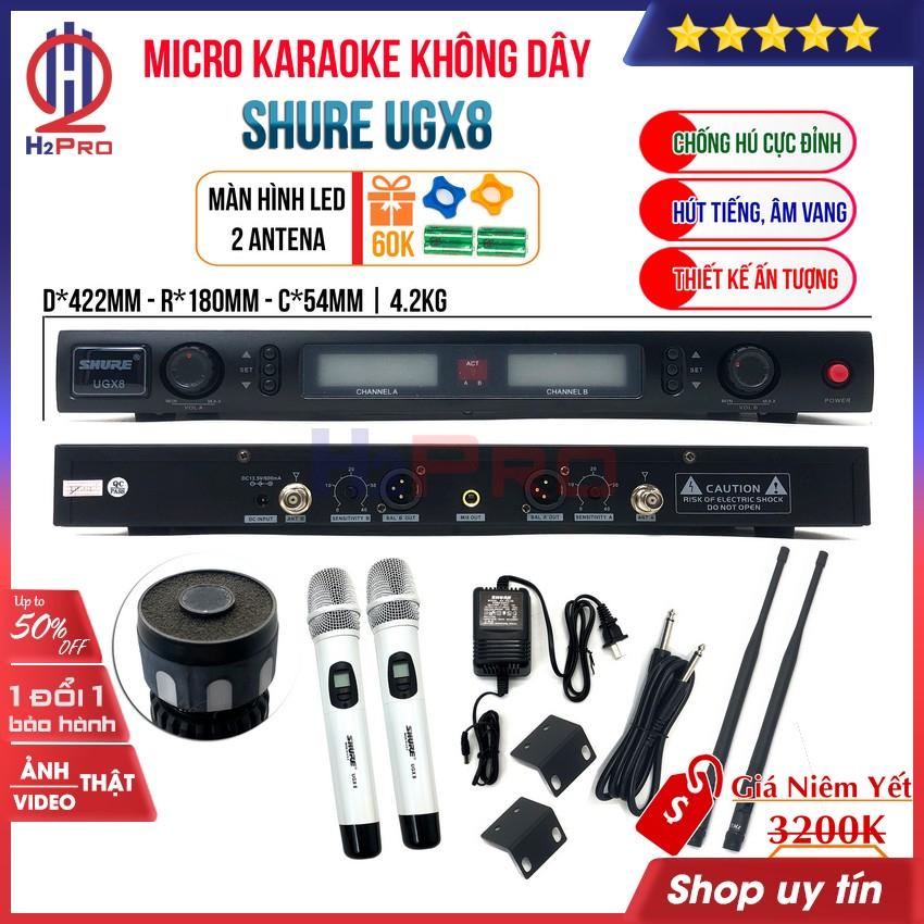 Bộ 02 Micro Không Dây Shure UGX8 2021 Mic Hút,Tiếng Sáng,Giảm Hú, Mic Karaoke Không Dây Cao Cấp Tặng 2 Chống Lăn Mic