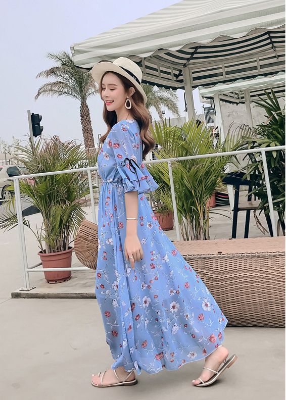 Đầm voan dài dáng xòe thướt tha, cổ tim tay lỡ điệu đà, maxi đi biển cao cấp mẫu mới nhất | MX020
