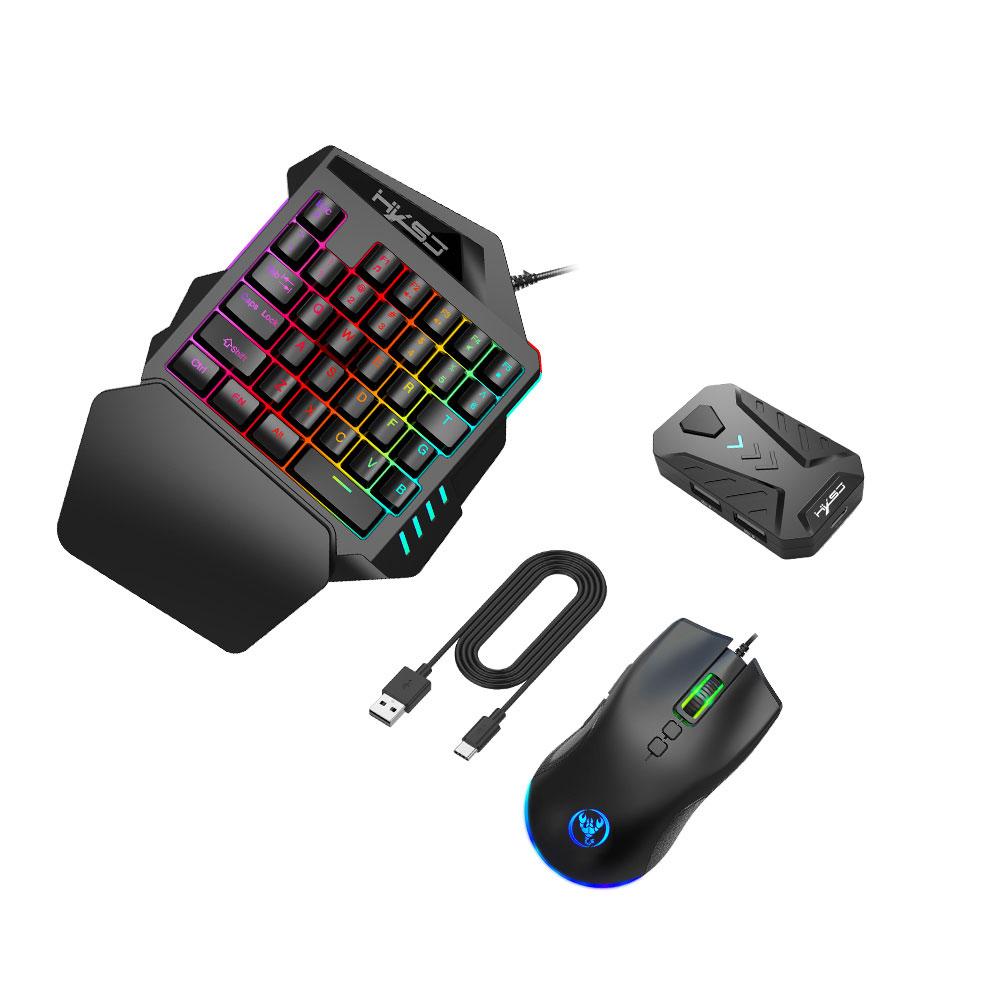 HXSJ A883 Wired RGB Gaming Mouse V100 35 Keys Single-hand Gaming Keyboard P8 Portable Android Keyboard Mouse Converter