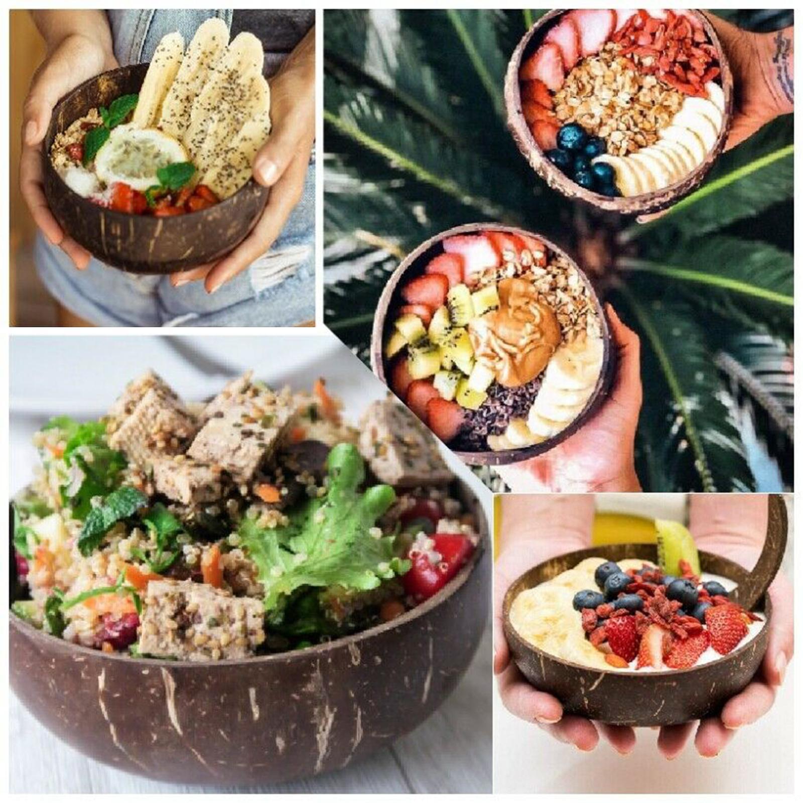 2X Handmade Coconut Bowls Creative for Salad Noodle Rice Vegans Serving Cereal