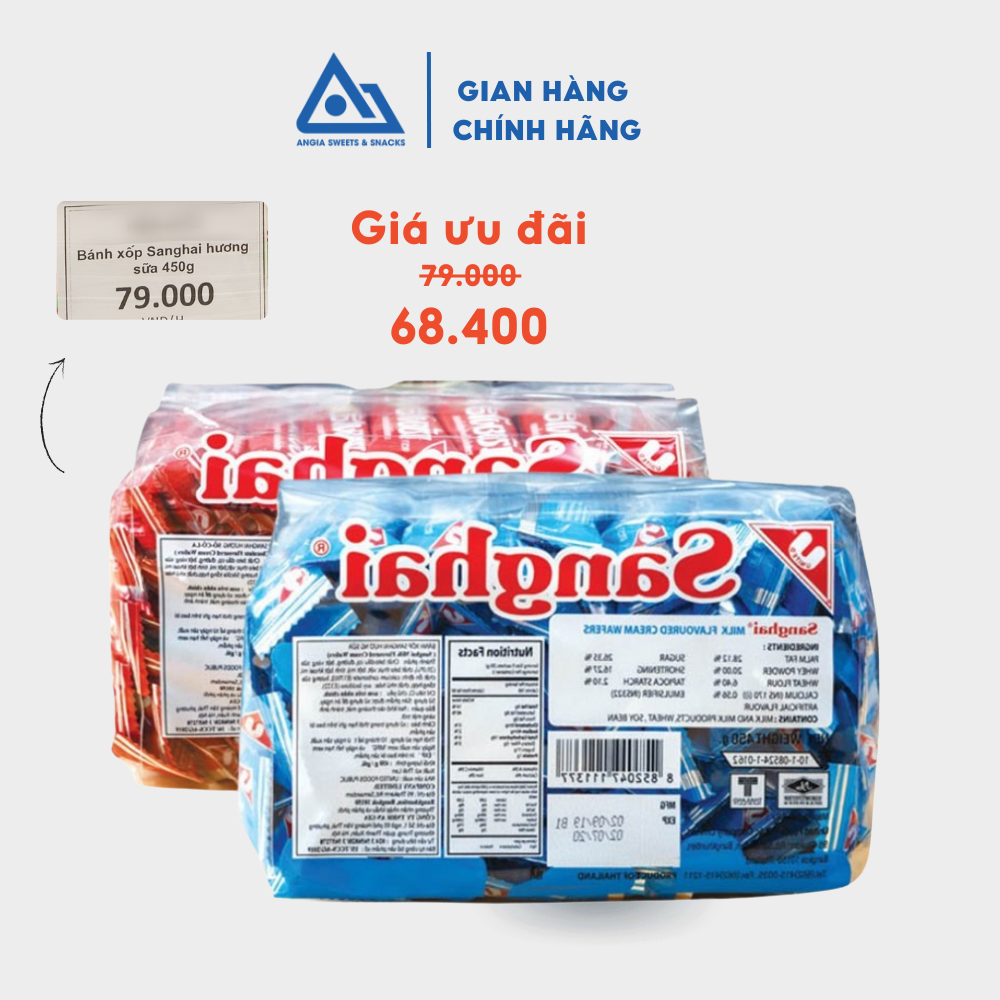 Gói Bánh Xốp phủ kem Sanghai Jumbo ăn vặt vị socola và sữa 450g An Gia Sweets &amp; Snacks