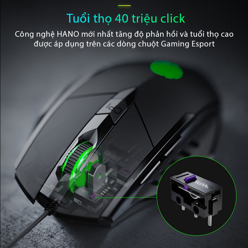 Chuột Gaming Máy Tính SIDOTECH P1W Esport Có Dây Silent / 40 Triệu Click / 7200 DPI / LED RGB Chống Ồn Logo Phát Sáng Kèm 2 Nút Phụ Trợ Cho Game FF PUBG - Hàng Chính Hãng