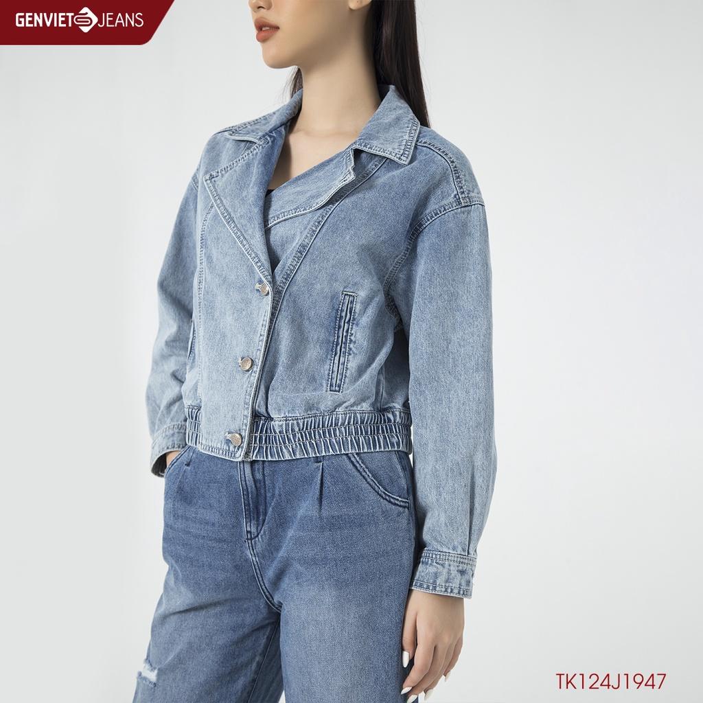 Áo Khoác Jeans Nữ Cổ Biker GENVIET TK124J1947