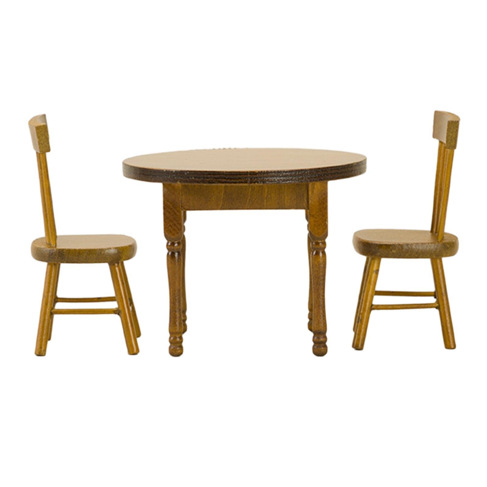 1/12 Scale Accessories Dollhouse Table and Chair, 1:12 Dollhouse Miniature Furniture Wooden Dining Table Chair Model Set for Micro Landscape