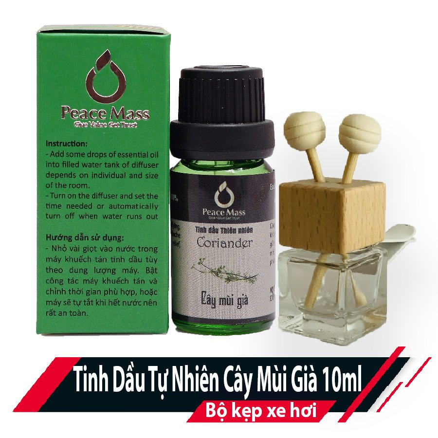 TD10ml-KX11 Combo Tinh Dầu Cây Mùi Già Peace Mass 10ml - Bộ Kẹp Xe Ô tô - Coriander