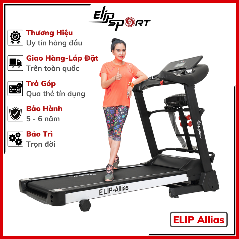 Máy Chạy Bộ Điện ELIP Allias Đa Năng Chính Hãng, Động Cơ Mạnh 3.0 HP, Thảm Chạy Rộng