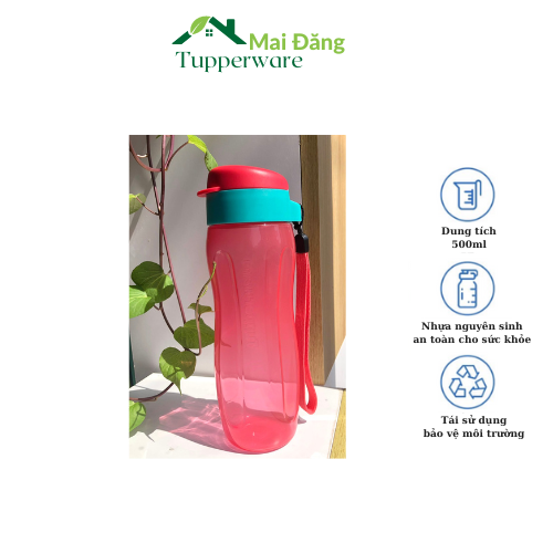 Bình nước eco 500ml (thân đỏ nắp xanh) tupperware hàng chính hãng nhựa nguyên sinh an toàn cho sức khỏe