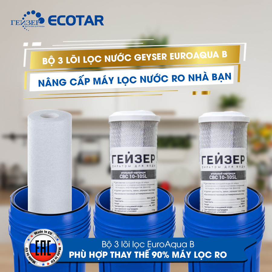 Combo  3 lõi lọc nước 123 dành cho máy lọc nước RO gia đình nhập khẩu nguyên chiếc từ châu Âu by Enterbuy Việt Nam - Hàng chính hãng