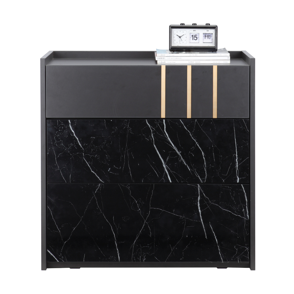 Tủ ngăn kéo 3 tầng MARQUINA gỗ công nghiệp cao cấp màu xám đen kết hợp vân đá cẩm thạch sang trọng | Index Living Mall - Phân phối độc quyền tại Việt Nam