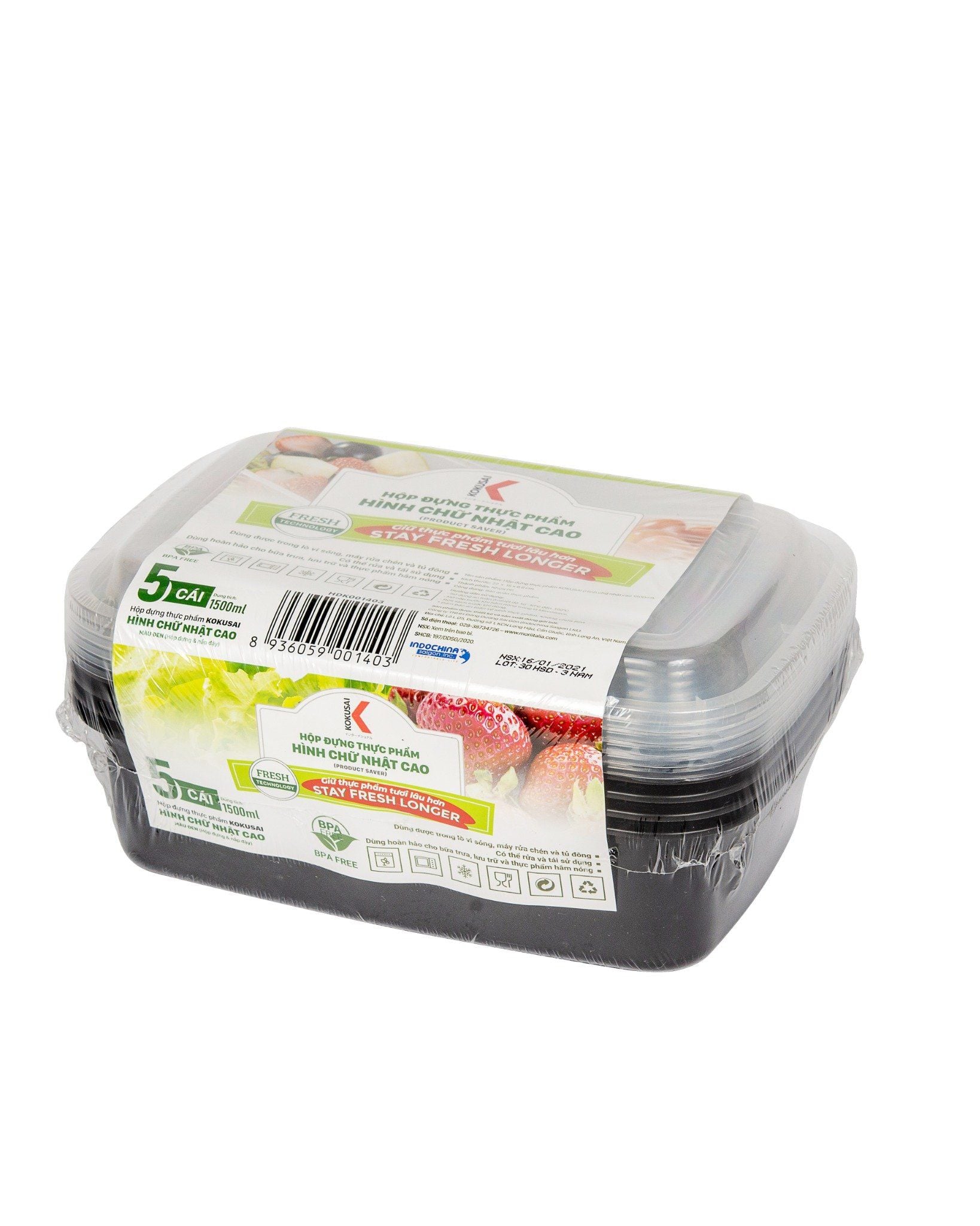 Hộp đựng thực phẩm Kokusai Hình chữ nhật cao 1500ml, dùng được trong lò vi sóng – HDK001403 - Hàng chính hãng