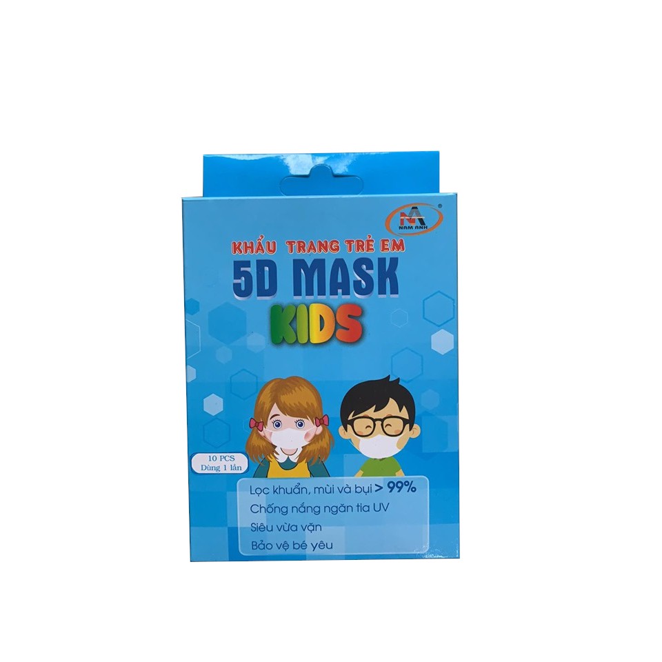 Combo 2 hộp khẩu trang trẻ em 5D Mask Kids (hộp 10 cái) 1 hộp Màu trắng 1 hộp màu xanh