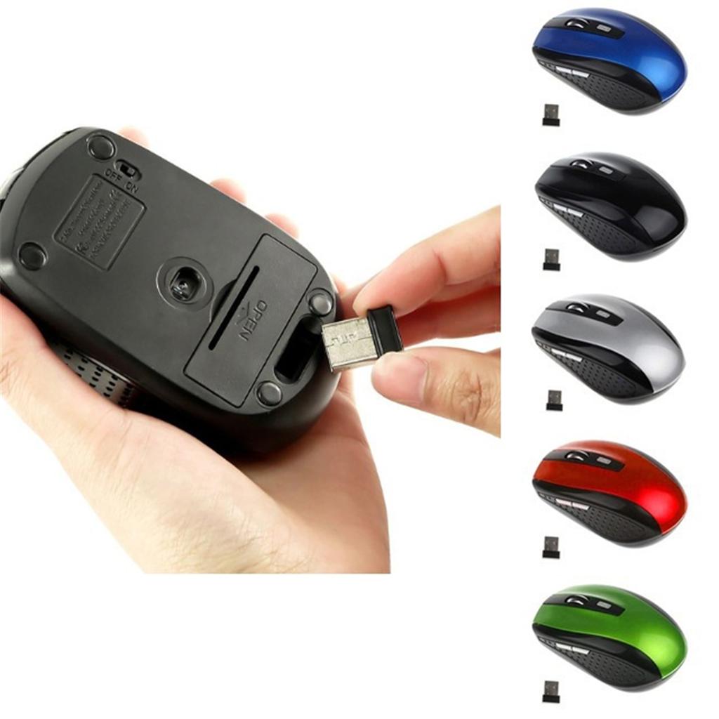 2.4GHz Wireless Optical Mouse USB 2.0 Receiver 6Button 1800dpi For PC Black