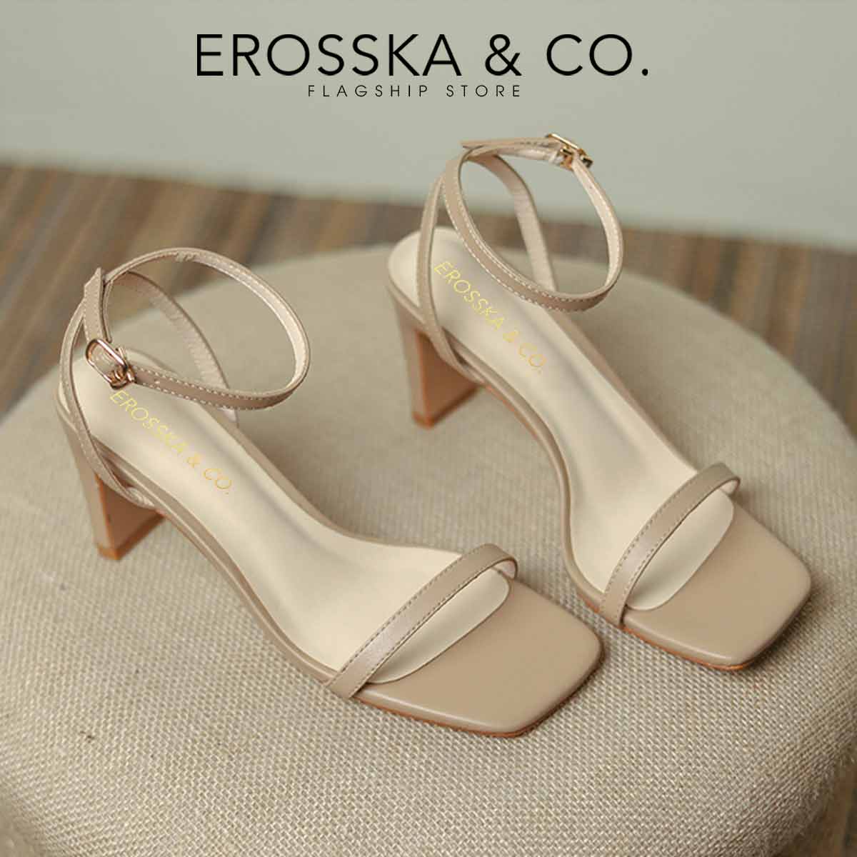 Erosska - Giày sandal cao gót nữ mũi vuông quai mảnh cao 8cm - EB054