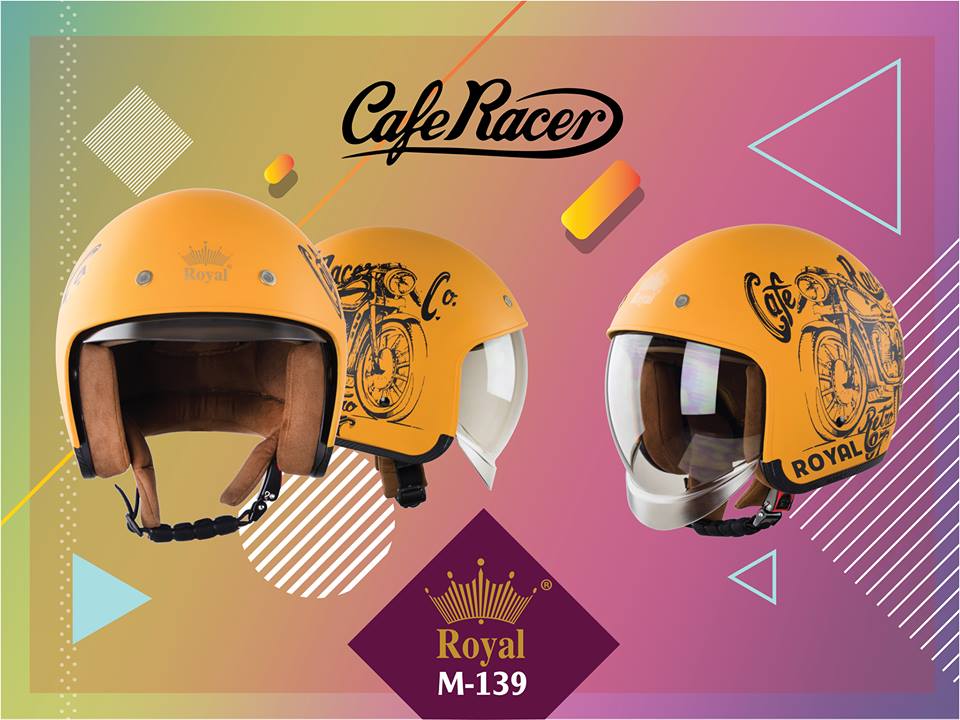 Nón bảo hiểm 3/4 kính âm Royal M139 Vàng Cam Nhám tem V7 Cafe Racer cao cấp Lót tháo rời, che hết mặt