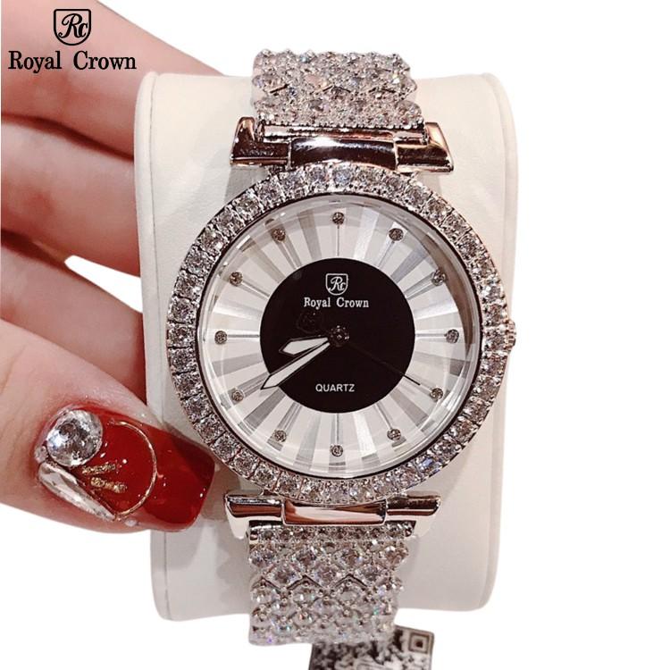 Đồng Hồ Nữ Chính Hãng Royal Crown 4611 Dây Kim Loại Đính Đá Chống Nước Chống Xước