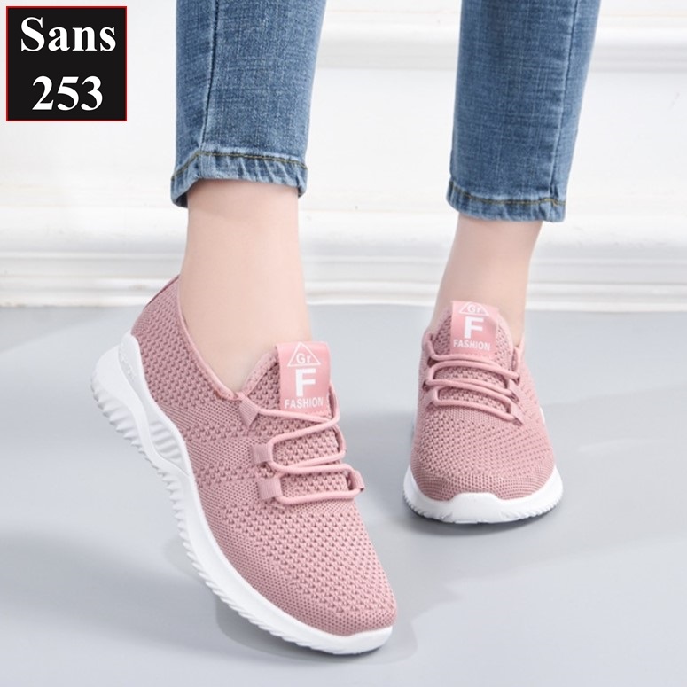 Giày thể thao nữ Sans253 chạy bộ chất vải thoáng khí êm chân sneaker màu hồng đen xám trắng đi học đế thấp bigsize 40 41