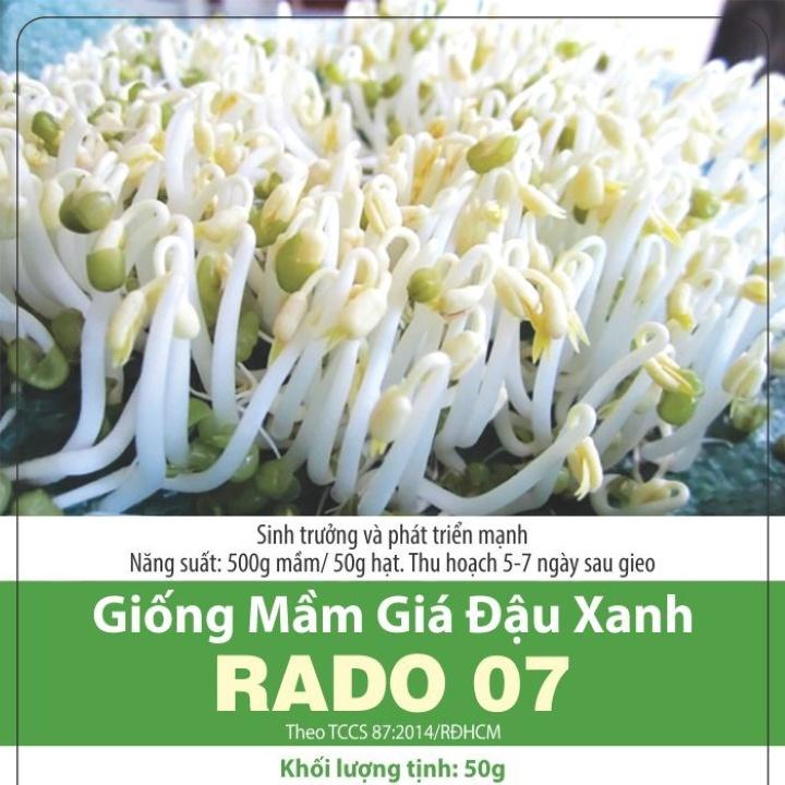 Hạt giống rau mầm giá đậu xanh Rado 07 gói 50gr Rạng Đông - 500g mầm/50g hạt Thu hoạch: 5-7 ngày sau gieo