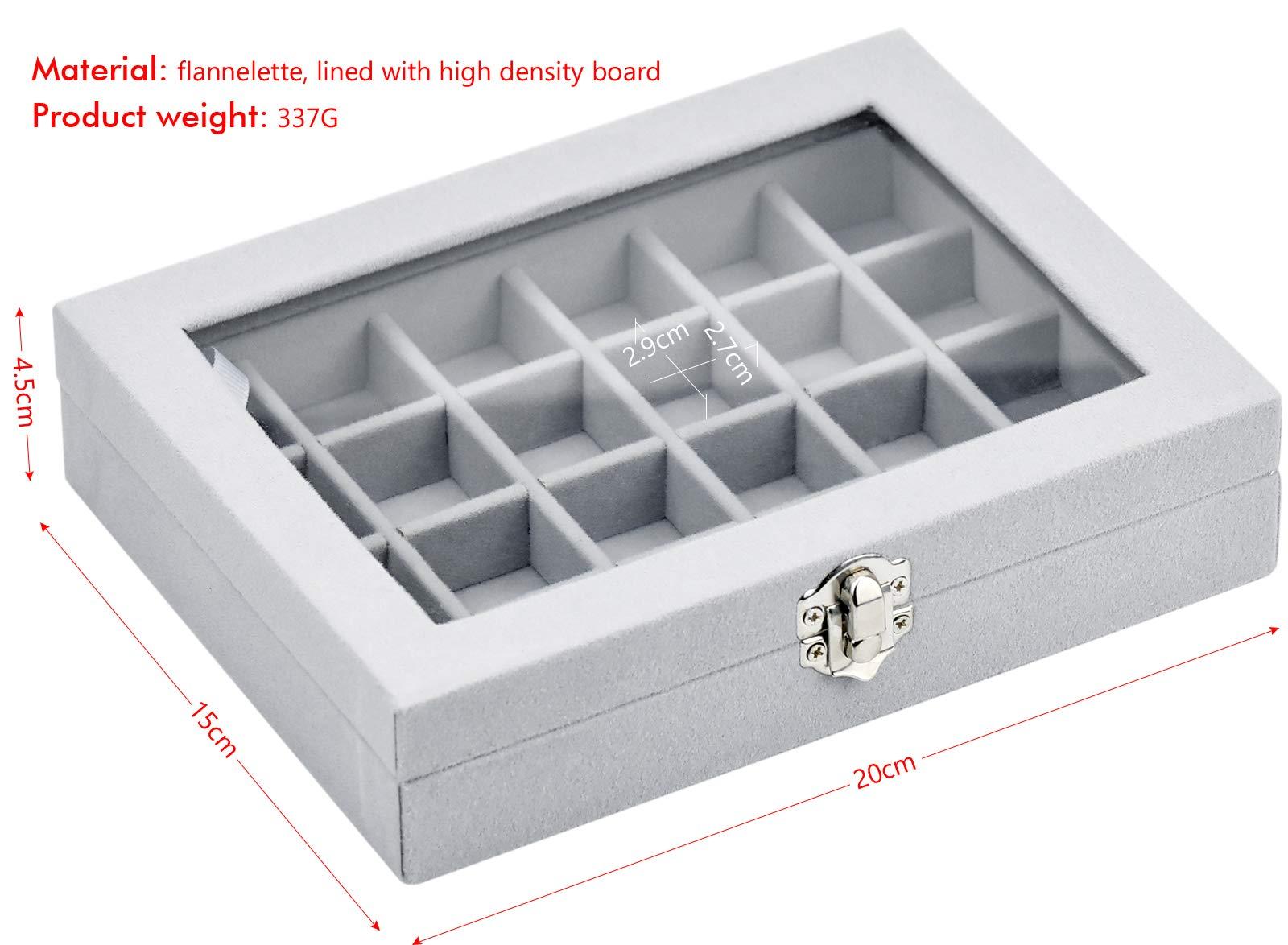 Hộp Trang Sức 24 Ngăn, Rương Trang Sức, Màn Hình Có Nắp Kính Trong Cho Nhẫn, Đồng Hồ, Dây Chuyền, Hoa Tai, Ý Tưởng Quà Tặng