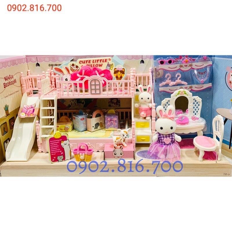 Hộp đồ chơi cho bé gái ngôi nhà của thỏ Sylvanian - ngôi nhà búp bê - phòng ngủ - bàn trang điểm