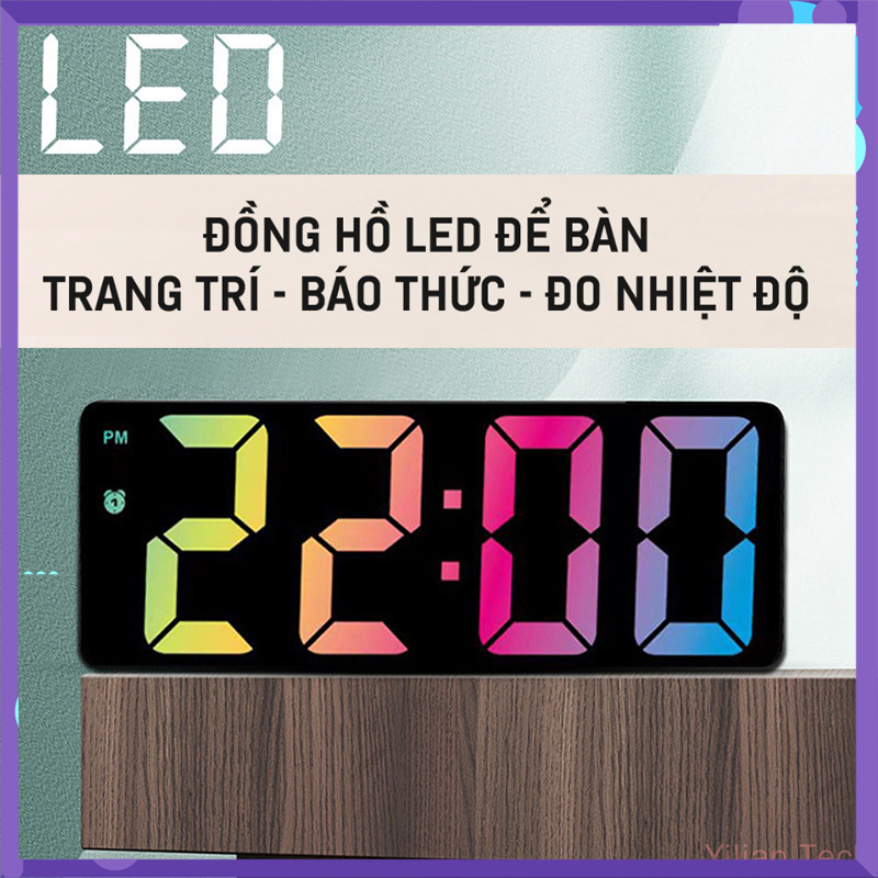 Đồng Hồ LED RGB Để Bàn, Dùng Để Báo Thức, Đo Nhiệt Độ, Trang Trí Bàn Làm Việc