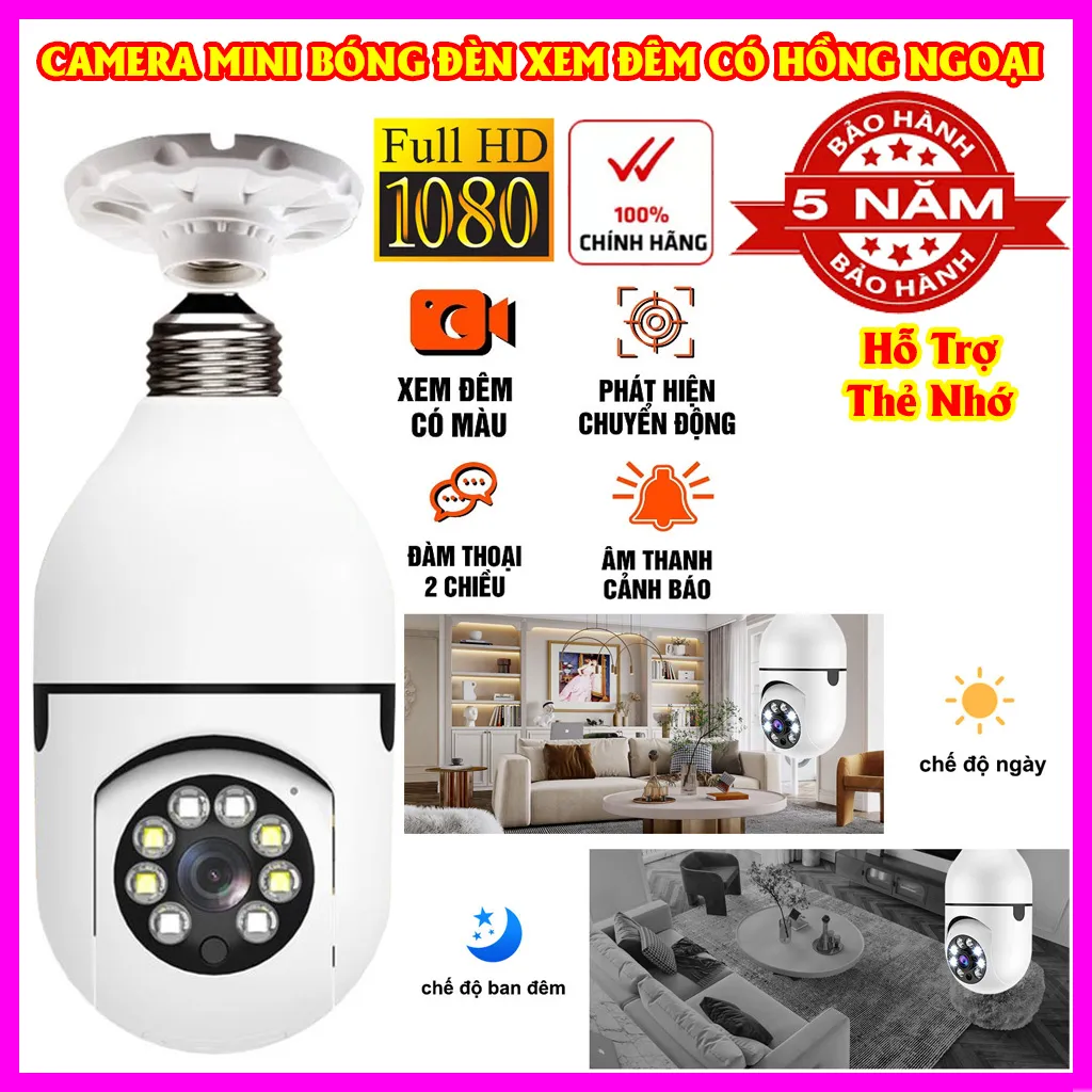 Camera An ninh WiFi Xoay 360° Gắn Đui Bóng Đèn,Tích hợp đèn Led, Đàm Thoại Hai Chiều, Báo Động Chống Trộm