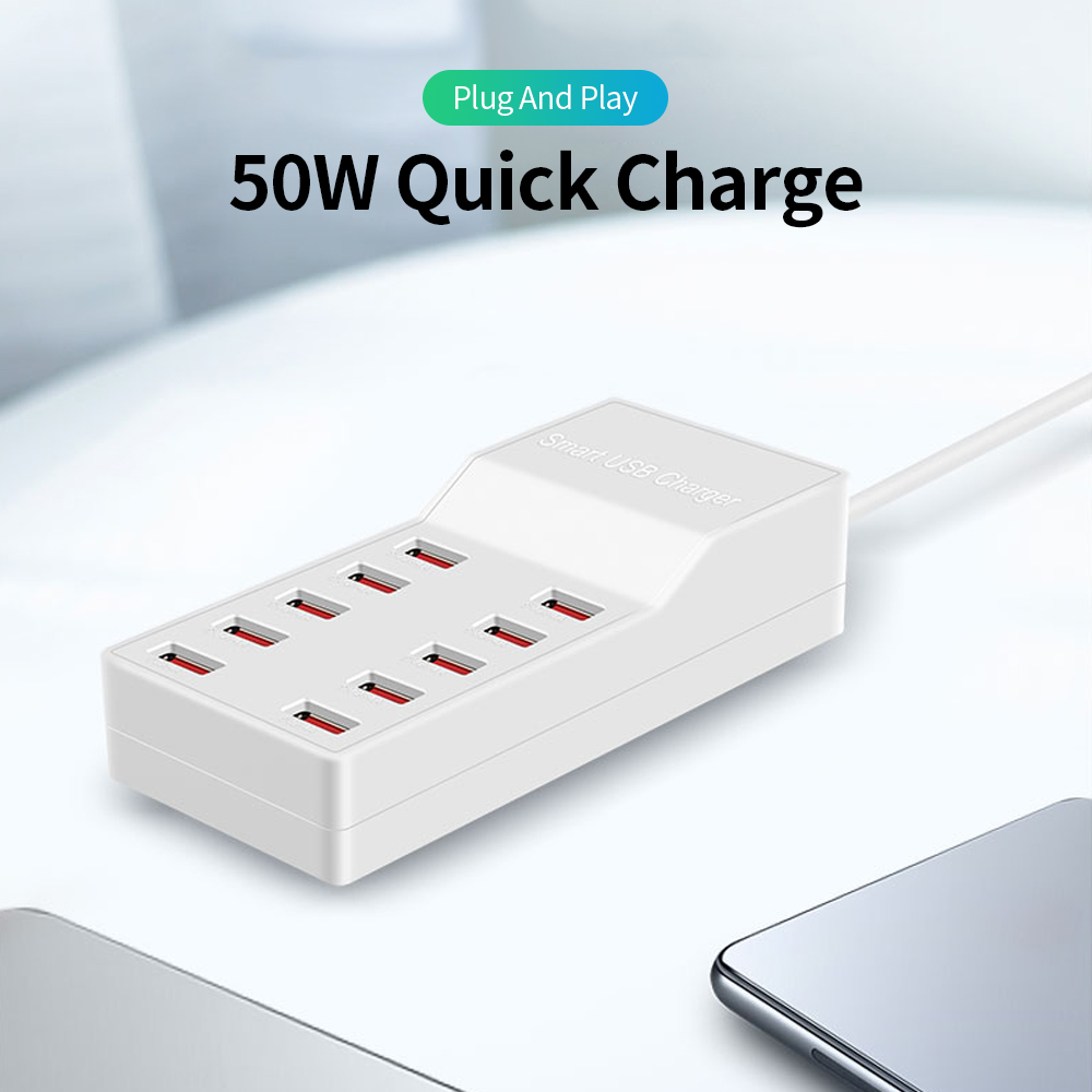 Bộ Sạc 10 Cổng USB 50W WLX-T8 Sạc Nhanh Cho Điện Thoại Di Động / Máy Tính Bảng