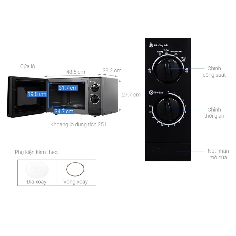Lò vi sóng Bluestone MOB-7733 25 lít - Công Suất 1400W - Hàng Chính Hãng