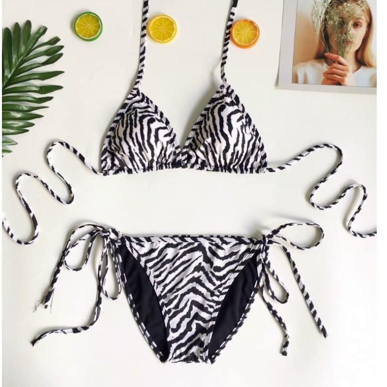 freeship Bikini cạp thấp sexy vằn đen trắng siêu đẹp hàng độc mặc đi biển đi bơi