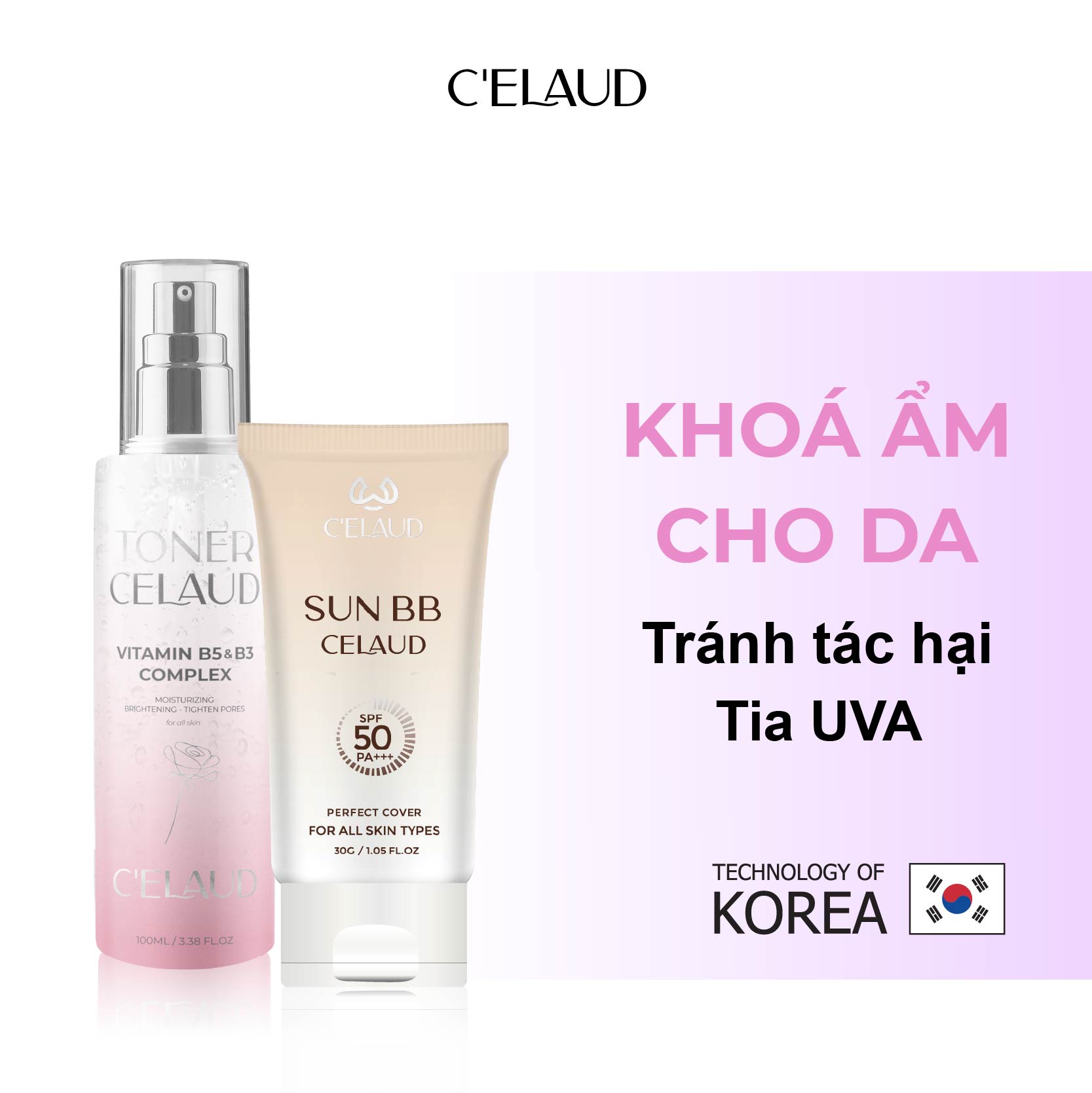 Combo nước hoa hồng làm dịu da và kem chống nắng Celaud