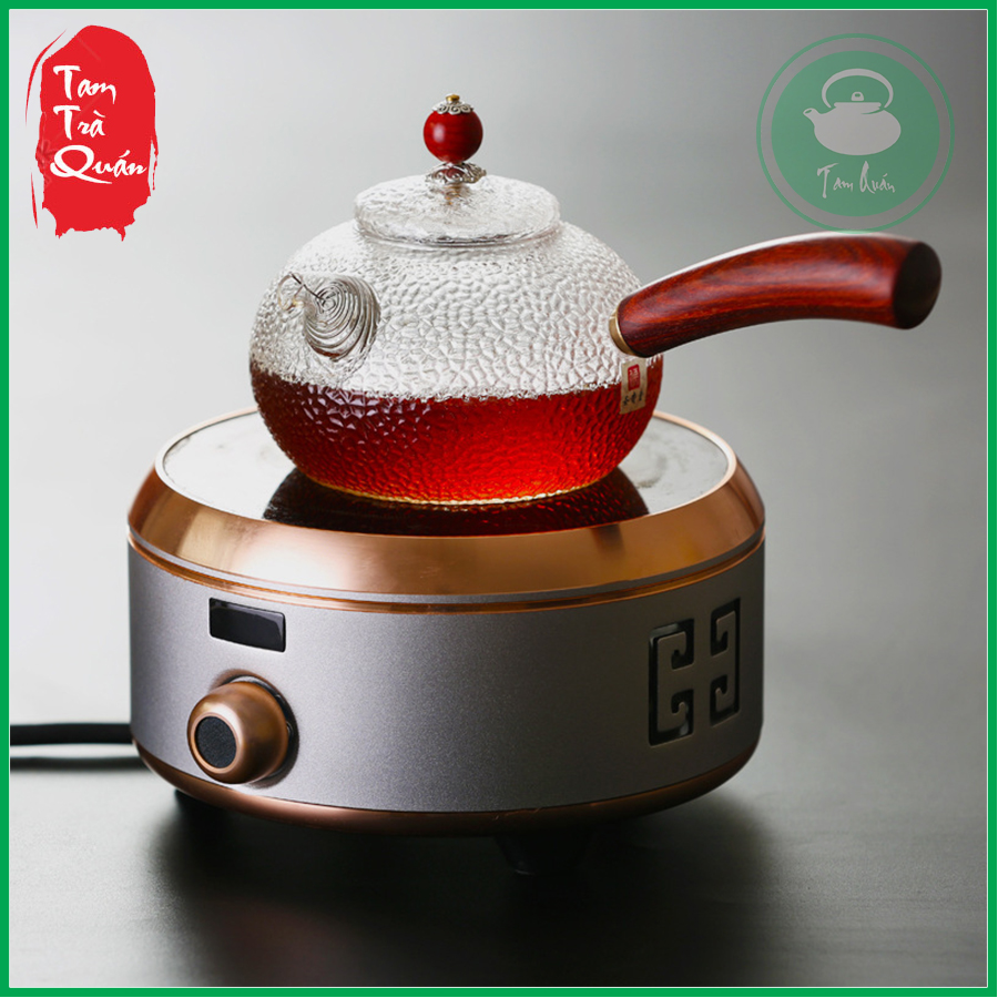 Ấm đun thủy tinh sần cán gỗ 320ml