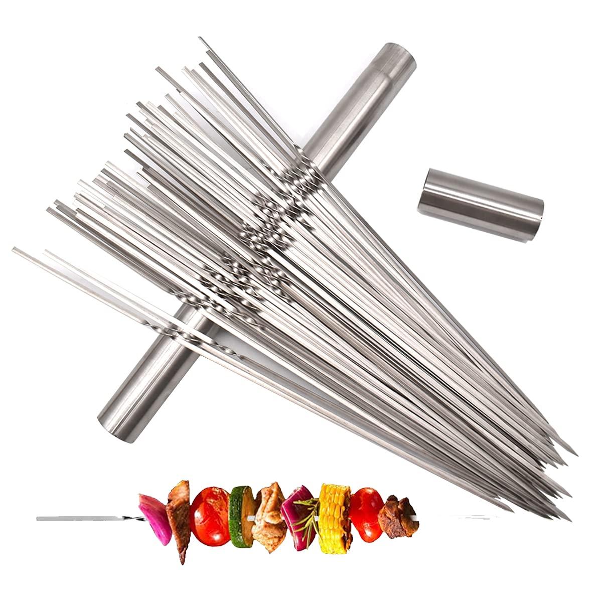 Xì ốc thịt nướng, 100 miếng thép không gỉ xiên thịt với các xiên kim loại ống bằng thép không gỉ có thể tái sử dụng cho các loại thịt phẳng BBQ