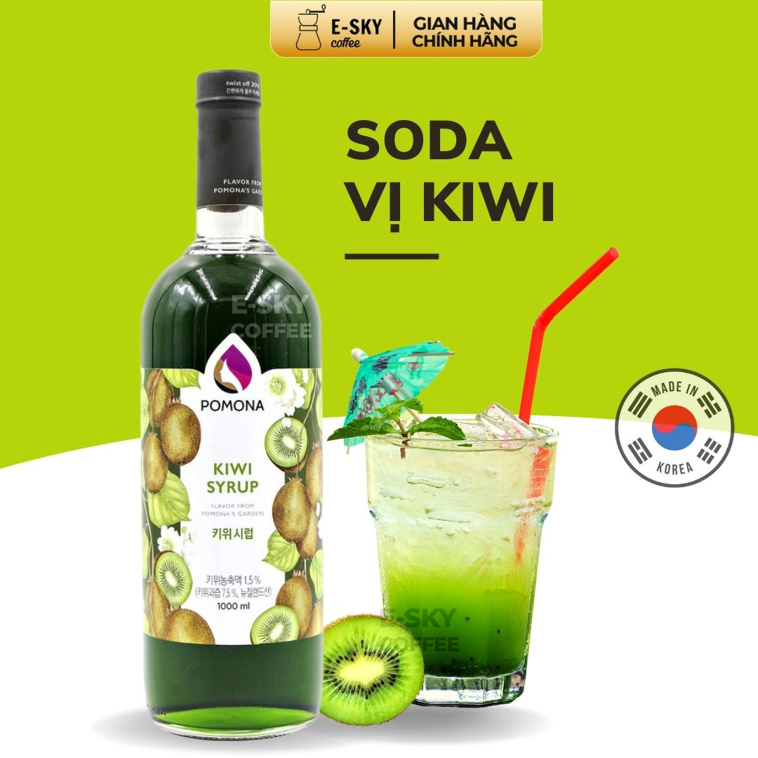 Siro Kiwi Pomona Kiwi Syrup Nguyên Liệu Pha Chế Hàn Quốc Chai Thủy Tinh 1 lít