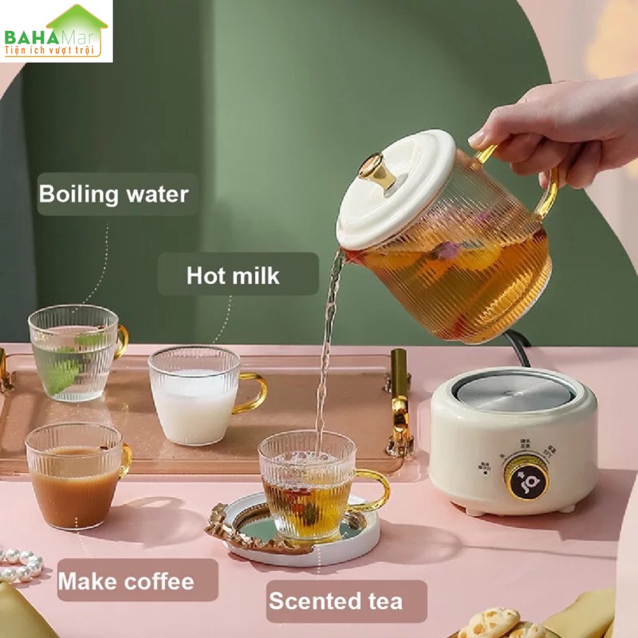 BỘ ẤM PHA TRÀ ĐIỆN CÁCH NHIỆT "BAHAMAR" dùng pha cafe, trà hoa, trà dưỡng nhan… rất nhanh gọn