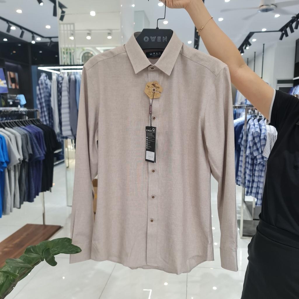 OWEN - Áo sơ mi nam dài tay dáng SLIMFIT sợi Cafe - Mã AS23365D