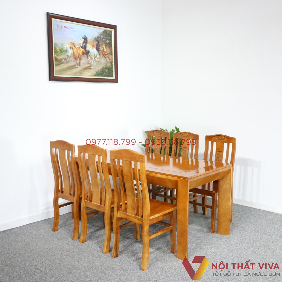 Bàn Ăn 6 Ghế Chân Vát Gỗ Sồi Màu Cánh Gián Hiện Đại Đẹp