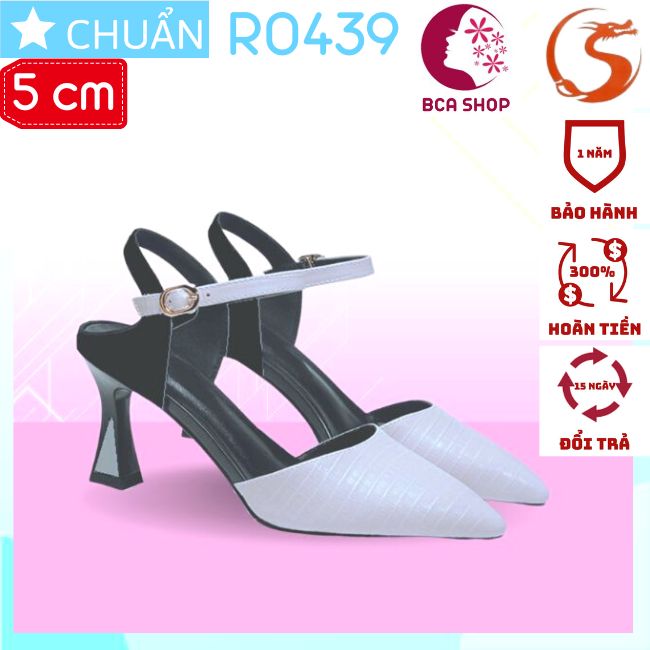 Giày cao gót nữ 5p RO439 ROSATA tại BCASHOP da tạo vân lớn rất thời thượng và sành điệu, gót trụ cách điệu - màu trắng ánh tím