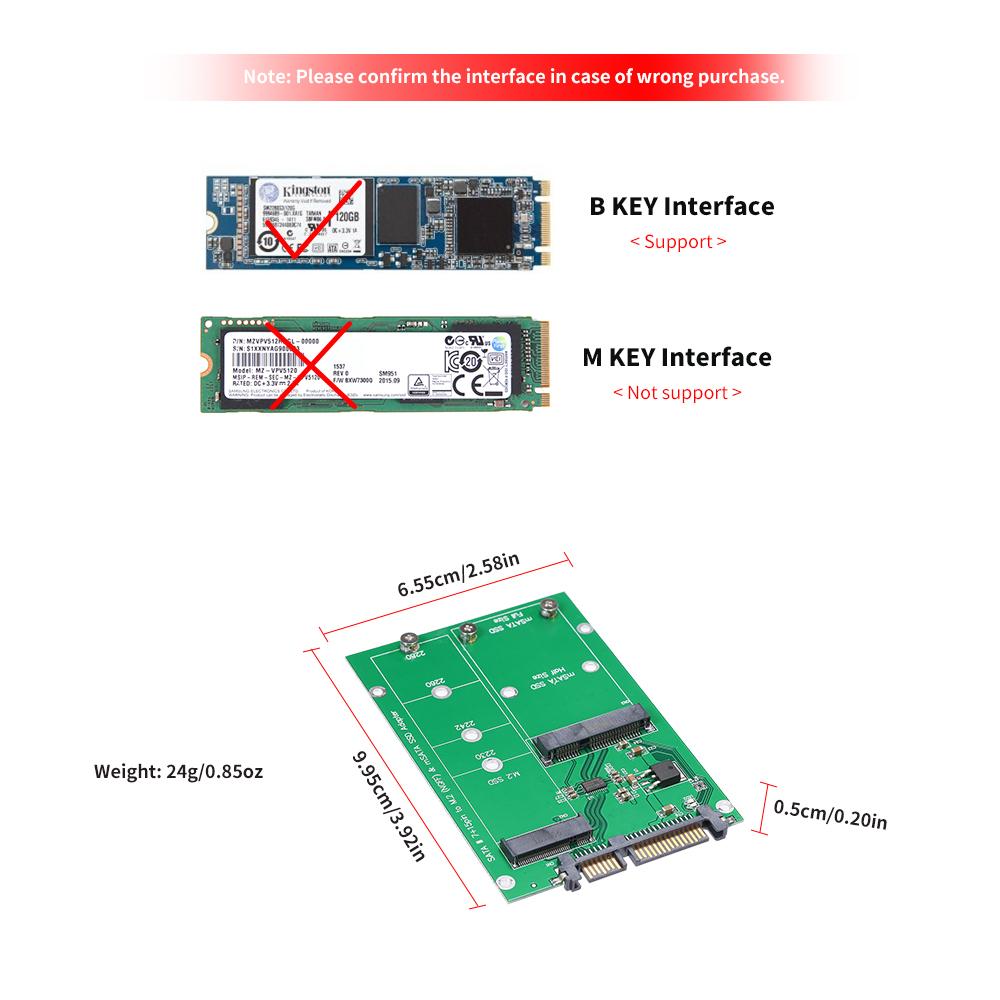 Thẻ chuyển đổi M.2 NGFF sang SATA Hỗ trợ chuyển đổi MSATA SSD sang SATA III 2230 2242 2260 2280