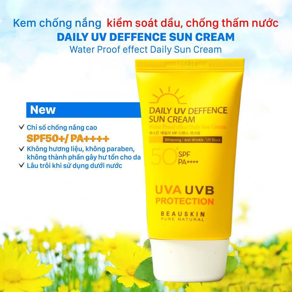 Kem Chống Nắng BEAUSKIN Daily Deffence Sun Cream 50ml SPF 50+ PA++++, Nâng Tone, Kiềm Dầu Hiệu Quả - BSSC0200210