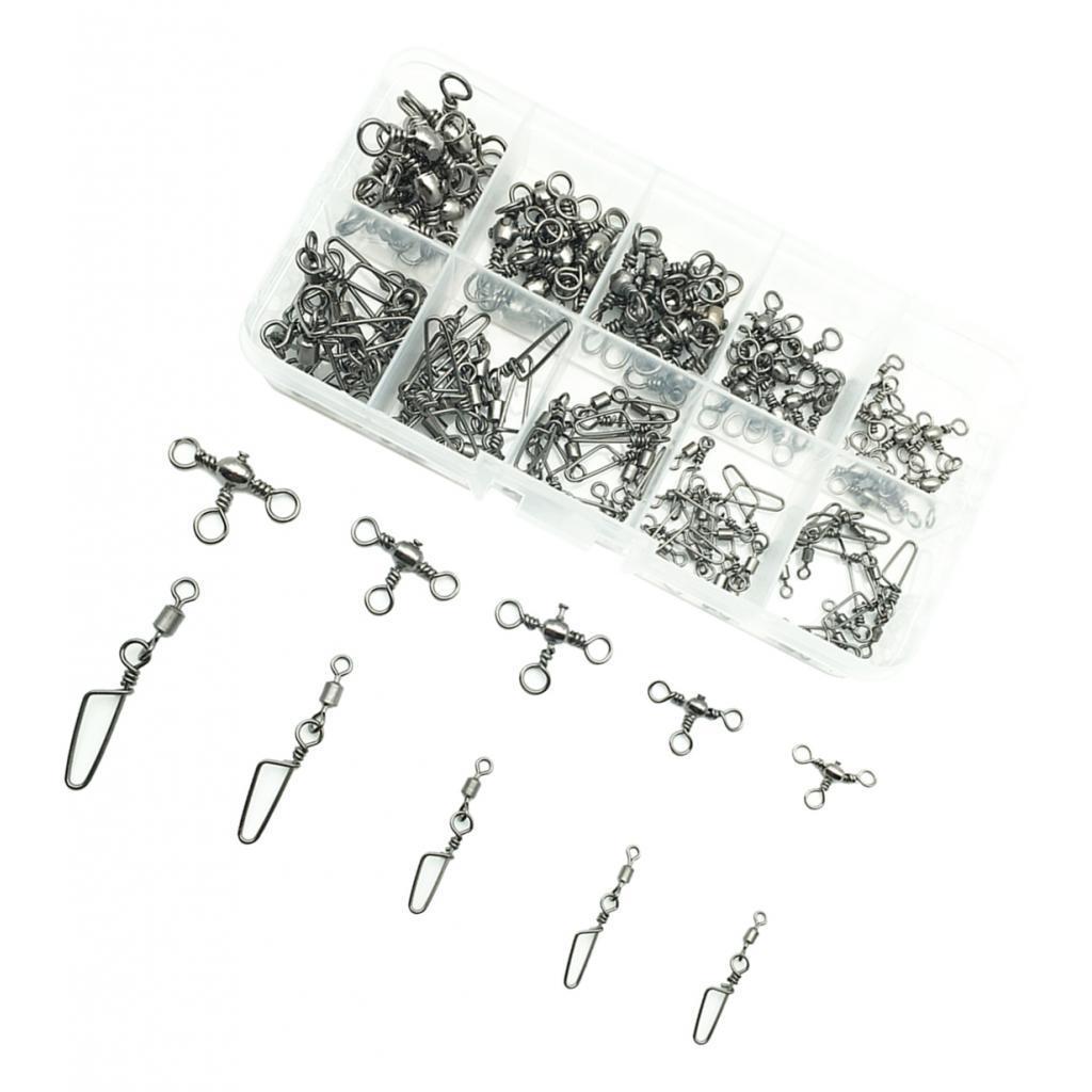 100Pcs Fishing Rolling Swivels w/ Coast Lock Snaps & 3 Way Barrel Swivels S